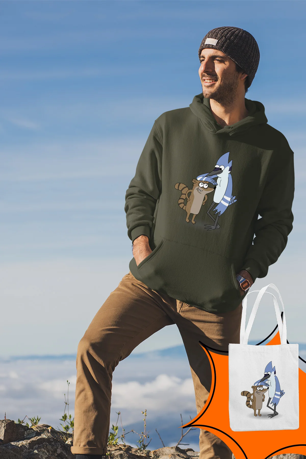 Angemiel Wear Chatter Mordecai And Rigby Green Men 'S Hooded Sweatshirt Bags Kombin | Мужская одежда