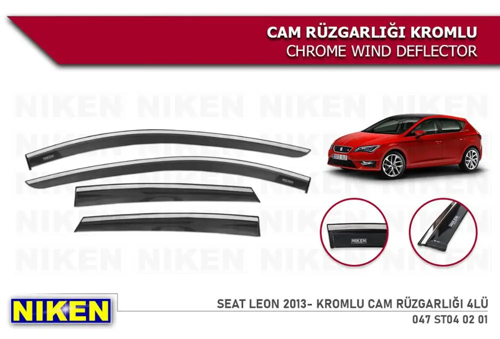 Seat Leon Chrome Wind Deflector Rain Window Visor 2013 2014 2015 2016 2017 2018 2019 4 pcs Car