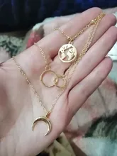 Colgante Retro de Luna y mapa del mundo para mujer, collar de oro Colodr multicapa, accesorios de joyería para fiesta