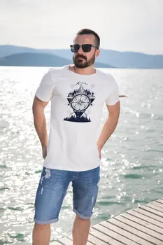

Angemiel Wear Night Compass River Motif Cotton White Men 'S T-Shirt
