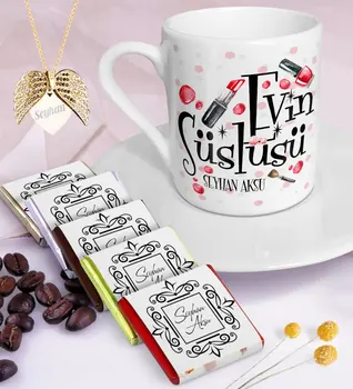 

Personalized House Süslüsü Coffee cup Chocolate Angel Wing Necklace Set-4