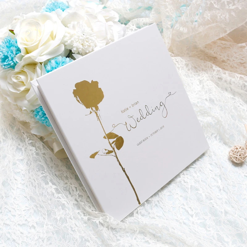 

Gold Foil with Rose Guestbook Modern Wedding Guest Book Rustic Photo Book Hardcover Wedding Album Horizontal Keepsake Decor