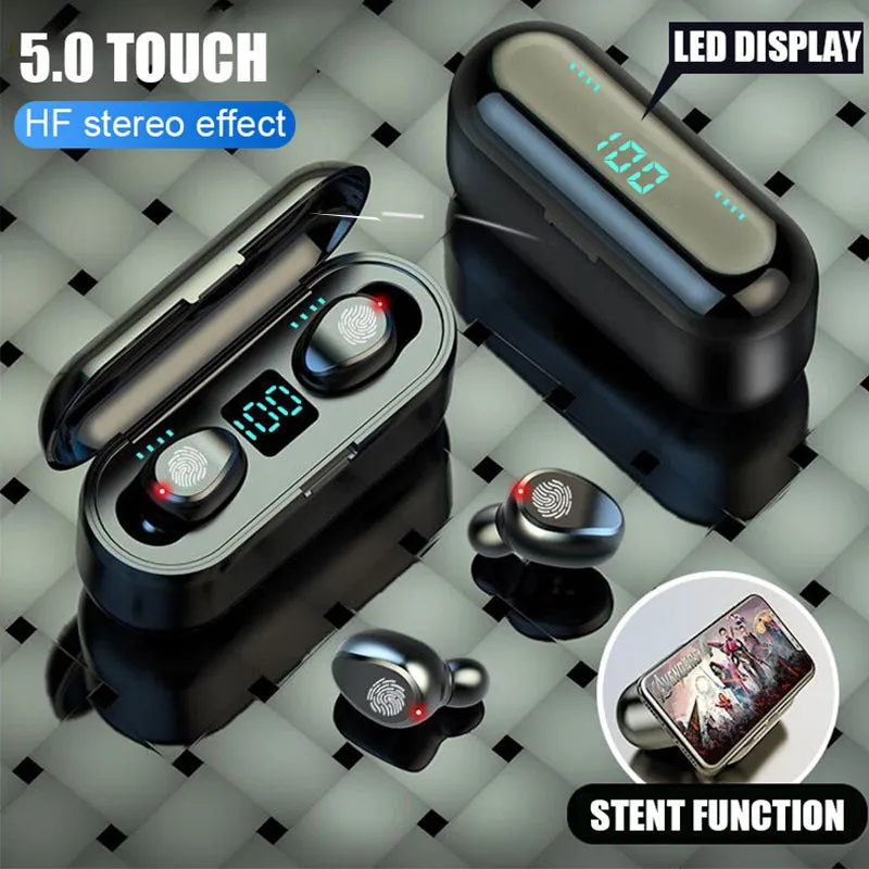 F9 TWS Smart Touch Wireless Earphones Bluetooth Earphone 5.0 Wireless Earbuds 8D Stereo Headset With 2000 MAh Charging Box