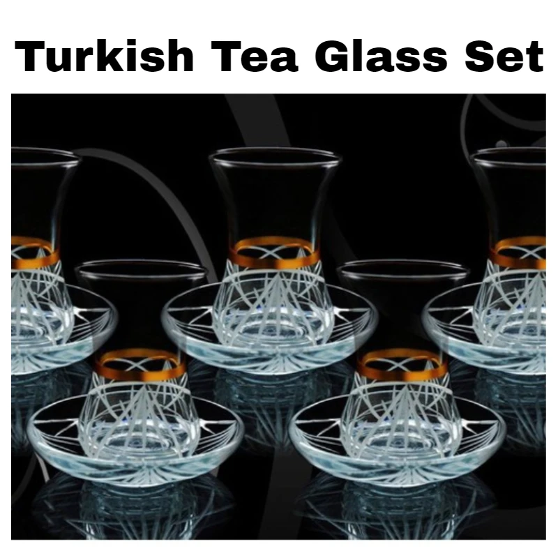 

New ! 12Pcs Famous Pasabahce Handmade Crystal Cut Turkish Tea Glass Cup Set With Special Plate For 6 Person-Free Fast Safe Ship