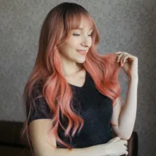 Synthetic Wigs Bangs Heat-Resistant Brown Body-Wave Pink Women Cosplay Ombre Long Onenonly