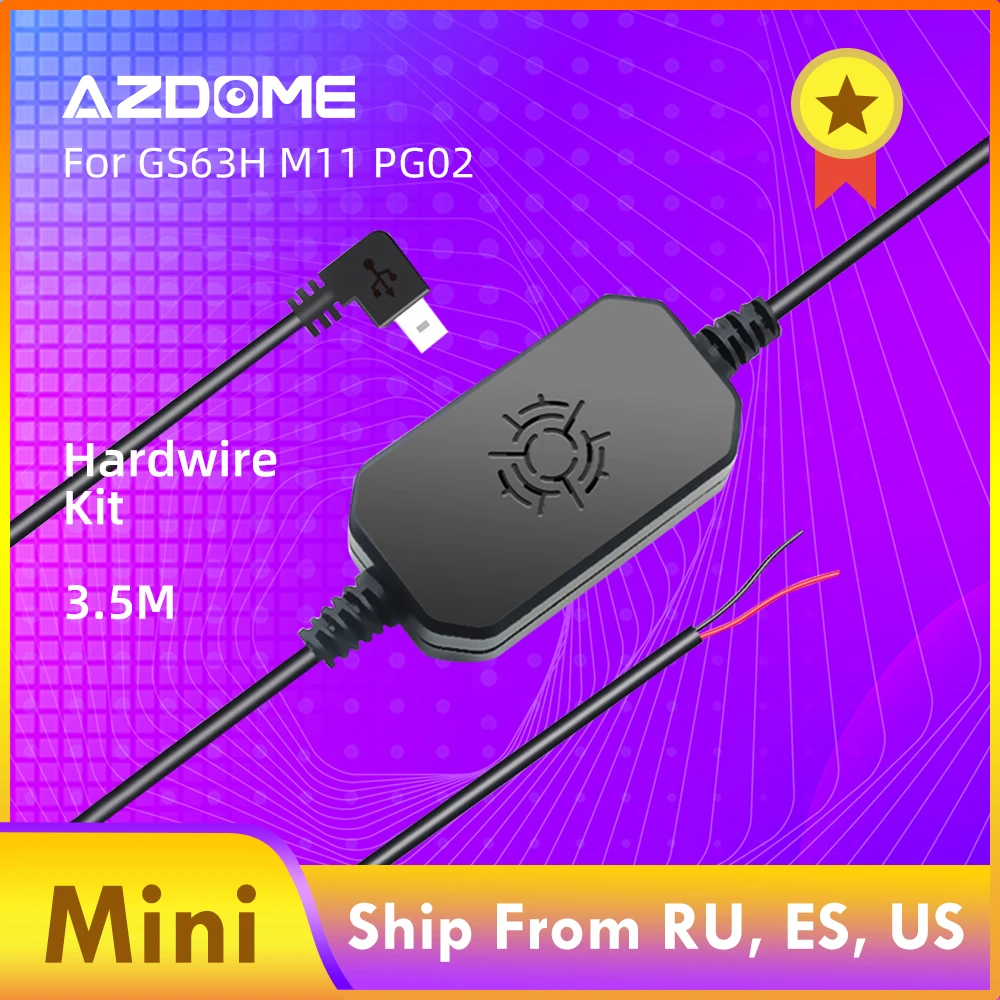 AZDOME 12/24V до 5V Mini USB Комплект жестких дисков DVR Мощность кабель с адаптером для M11 M06 GS63H PG01 PG02 Dash Cam низкая Напряжение защиты