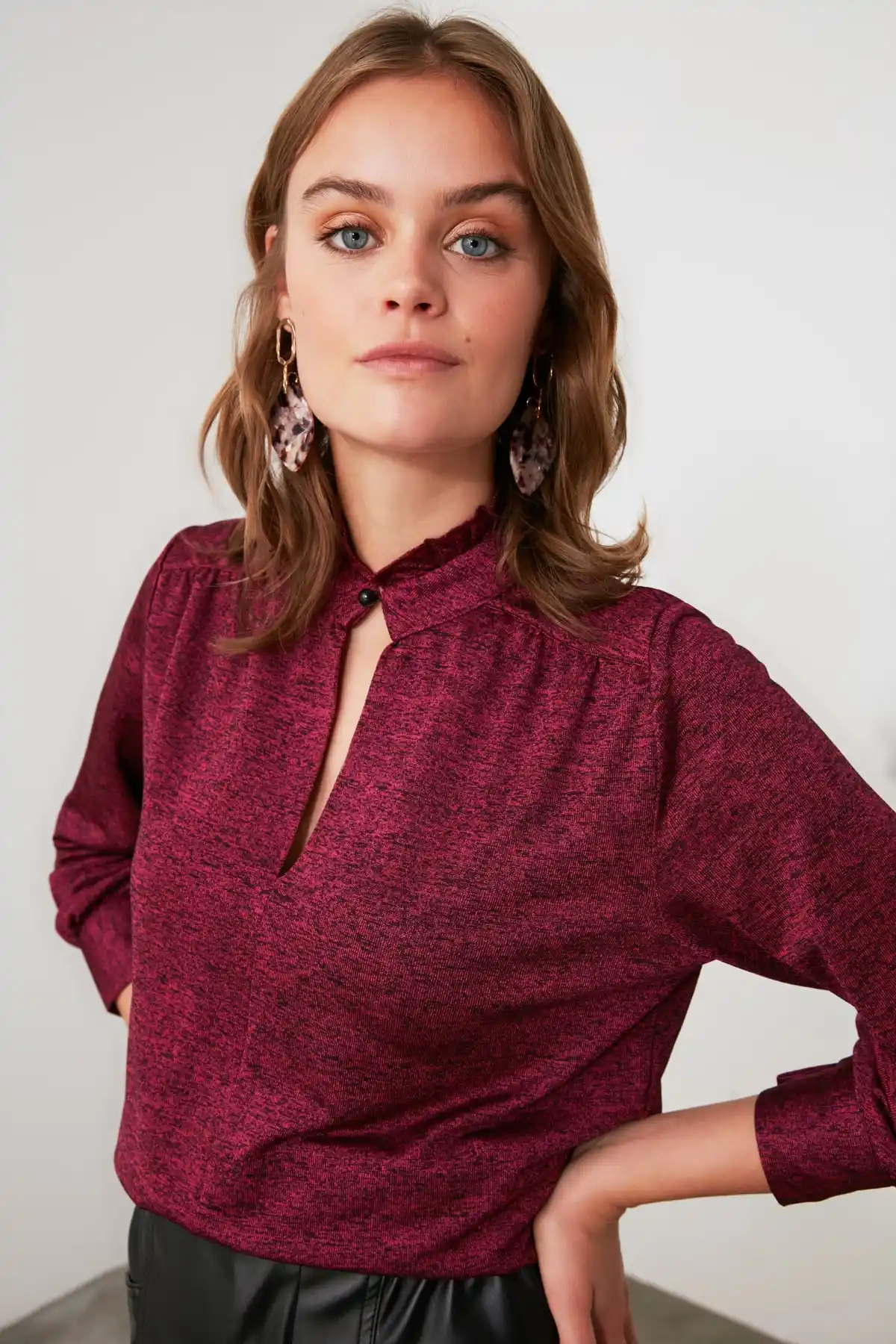 burgundy sheer blouse