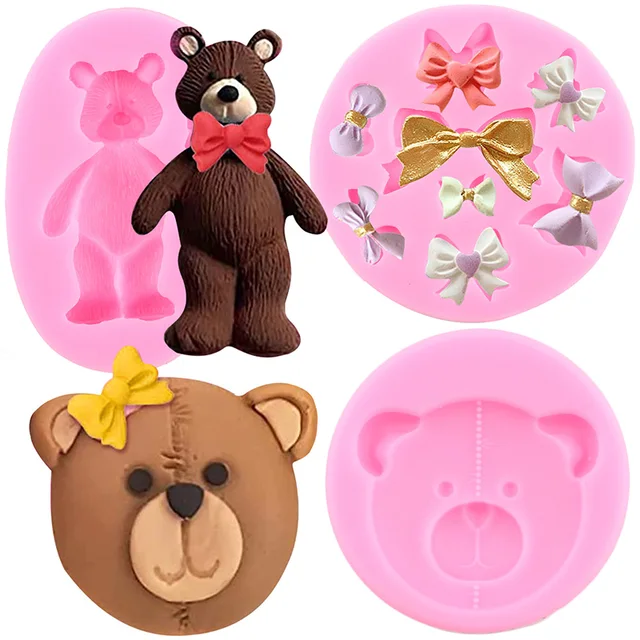 3D Mackó Medve Szilikon Formák Íj Cupcake Topper Fondant Penész Baba Születésnapi Torta Dekorációs Szerszámok Zselé Cukorkás Csokoládé
