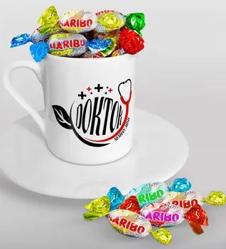 

Personalized Doctor Turkish coffee Cup and Haribo Candy Gift Seti-10