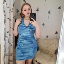 FSDA 2021 V cuello Vestido de punto vestido azul de las mujeres Halter cuello vendaje vestido playero de verano sin mangas Sexy Mini vestidos Y2K