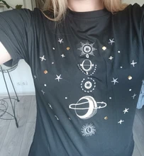 Women's T-Shirts Short-Sleeve Embroidery Black Top White Fashion-Star Korean Casual O-Neck