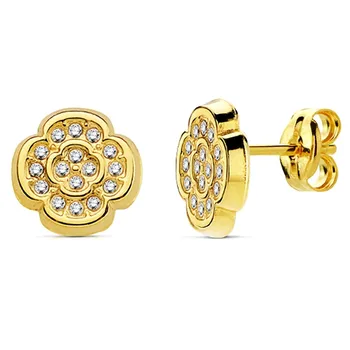 

18k gold earrings circulate Clover cubic zirconia 8mm. [AB2983]
