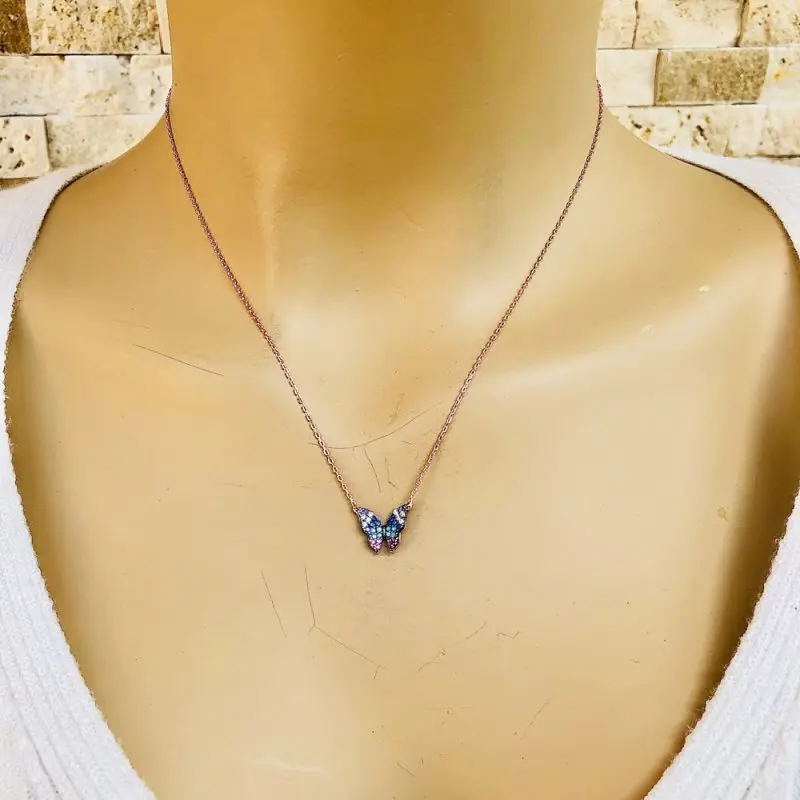 My Colorful Butterfly 925 Sterling Silver Necklace Women Girls Gift Jewelry Accessories Fashion Handmade Elegant Chain | Украшения и