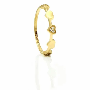 

18k solid gold ring smooth hearts zircons Center women [AB9876]