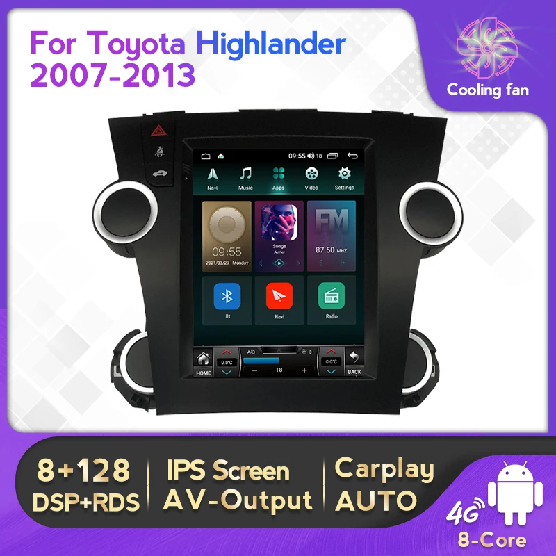 8G + 128G Android 11 для автомобильного радиоприемника Tesla Style Video Toyota Highlander 2 XU40 2007-2013