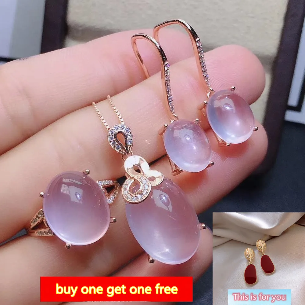 

KJJEAXCMY Fine Jewelry 925 Sterling Silver Inlaid Natural Ross Quartz Classic Earring Necklace Ring Suit Support Detection Cute