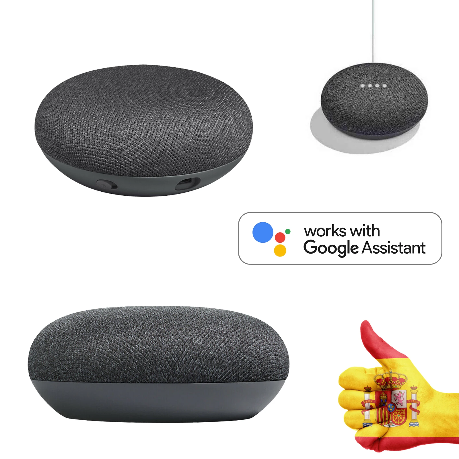 Home segundo Assistente de Voz para Casa Sala de Estar Envio da Espanha Mini Alto-falante Cinza-carbono Google Cozinha Banheiro Quarto - Image 2