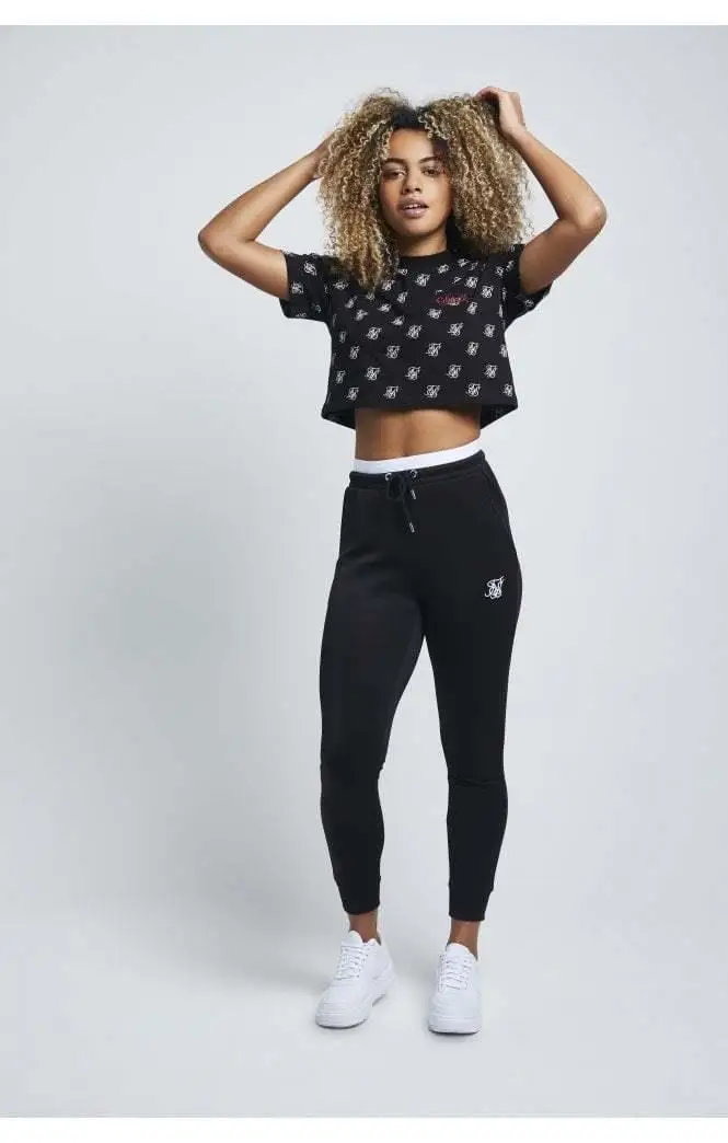 SikSilk AOP укороченная Футболка-черная женская футболка