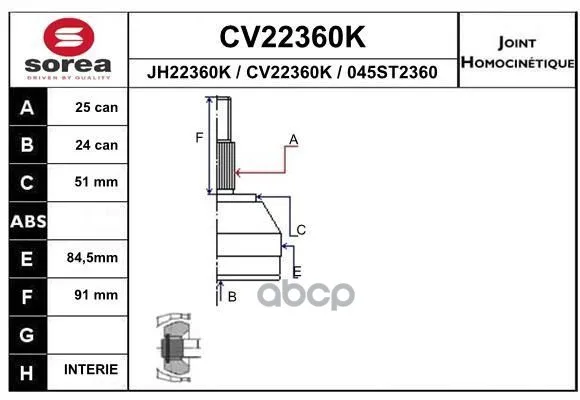 Cv22360k_шрус Наружный! 25x24 Fiat Doblo 1.3/1.9jtd 01 Eai Group Cv22360k EAI GROUP арт. CV22360K