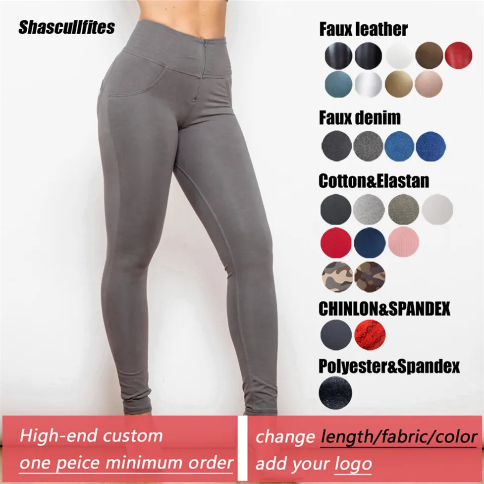 

Shascullfites Tailored Green Push Up Leggings Soft Fabric Tight Pants with Zipper Slim All Match Trousers Streetwear