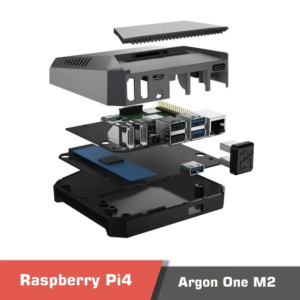 라즈베리 파이 4B 아르곤 M.2 SATA SSD 알루미늄 케이스, 풀 사이즈 HDMI 포트 2 개 포함, 레트로 게임, 영화 및 음악 지원