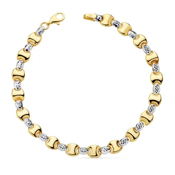 

Gold bracelet two-tone 18k stamping rigid 19cm link smooth brightness faceted Oval carabiner
