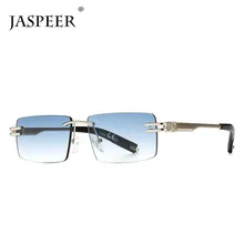 JASPEER Retro Rechteckige Sonnenbrille Randlose Männliche Weibliche Quadrat Sonne Gläser Männer Rahmenlose 2021 UV400 Rechteck Brillen