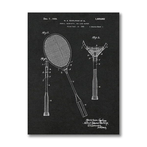 Badminton Vintage Patent Baskılar Badminton Mekik Posteri Badminton Raket Tuval Boyama Spor Duvar sanat resmi Dekorasyon