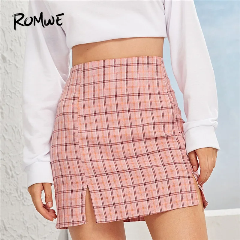 ROMWE Sheath Random Plaid Side Slit Skirt Summer Side Slit Plaid Skirt A Line Mid Waist Mini Skirt Women Kawaii Skirts Clothing ROMWE Sheath Random Plaid Side Slit Skirt Summer Side Slit Plaid Skirt A Line Mid Waist Mini Skirt Women Kawaii Skirts Clothing