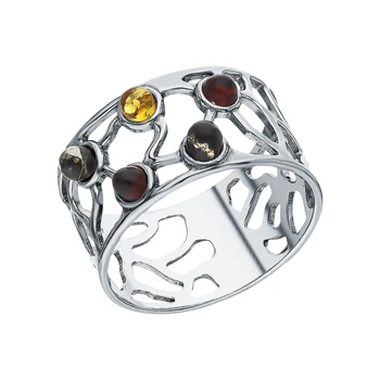 

Silver ring with amber sunlight sample 925