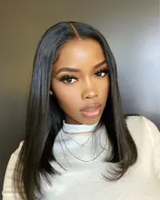 Celie Bob-Peluca de cabello humano liso con encaje frontal, postizo de pelo liso con cierre de 4x4 de densidad 150