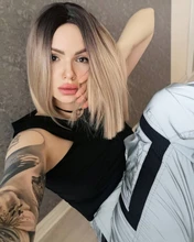 NNZES-peluca recta con corte Bob para mujeres negras, pelo sintético, parte media, resistente al calor, pelo Natural, 14 pulgadas