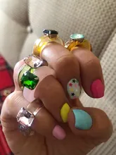 HUANZHI-Conjunto de anillos redondos de resina acrílica para mujer, colorido, Diamante de imitación cuadrado geométrico, regalo de viaje, 2021