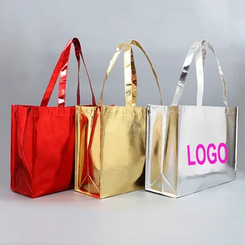 500pcs/lot Promotional Rumcent Bling Glossy Glitter Metallic Durable Reusable Non Woven Grocery Bag Tote Bag