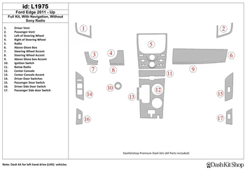 

Interior trim for Ford Edge 2011-UP. Set L1975.
