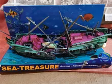 Large Aquarium Decoration Shipwreck Fish-Tank-Decor Boat Plactic Air-Split