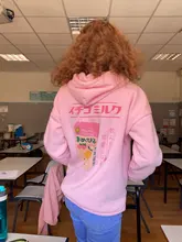 Sweatshirts Hooded Long-Sleeve Printed Female Thick Cute Cartoon Back Velvet