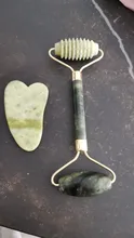 Gua Sha-Rodillo de piedra de jade para masaje facial, rodillo estiramiento piel cuello, doble cabezal, relajación de la piel, piedra de jade natural