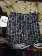 Lady Skirt Tassel Hip-Skater Vintage Plaid High-Waist Women Package Wool SK5583 In-A-Cage