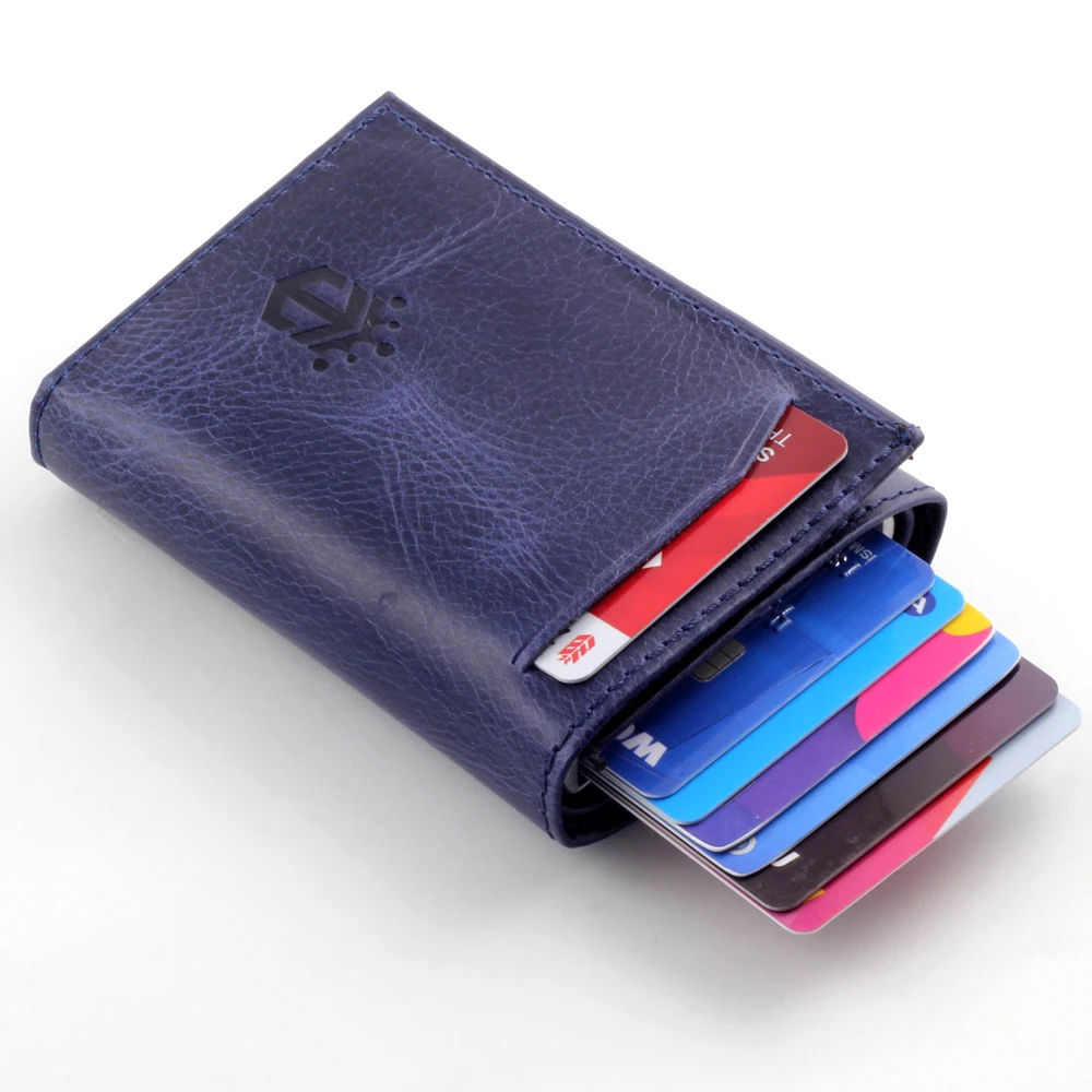 Smart Wallet Business Card Holder Real Cow Leather Handmade Smart Automatic Card Holder Men Gift