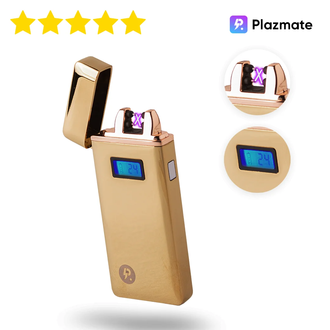Электронная зажигалка Plazmate X2 зарядка через USB LED дисплей Gold | Дом и сад