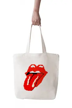 

Angemiel Bag Large Rolling Stones Symbol Pixels Shopping Beach Tote Bag