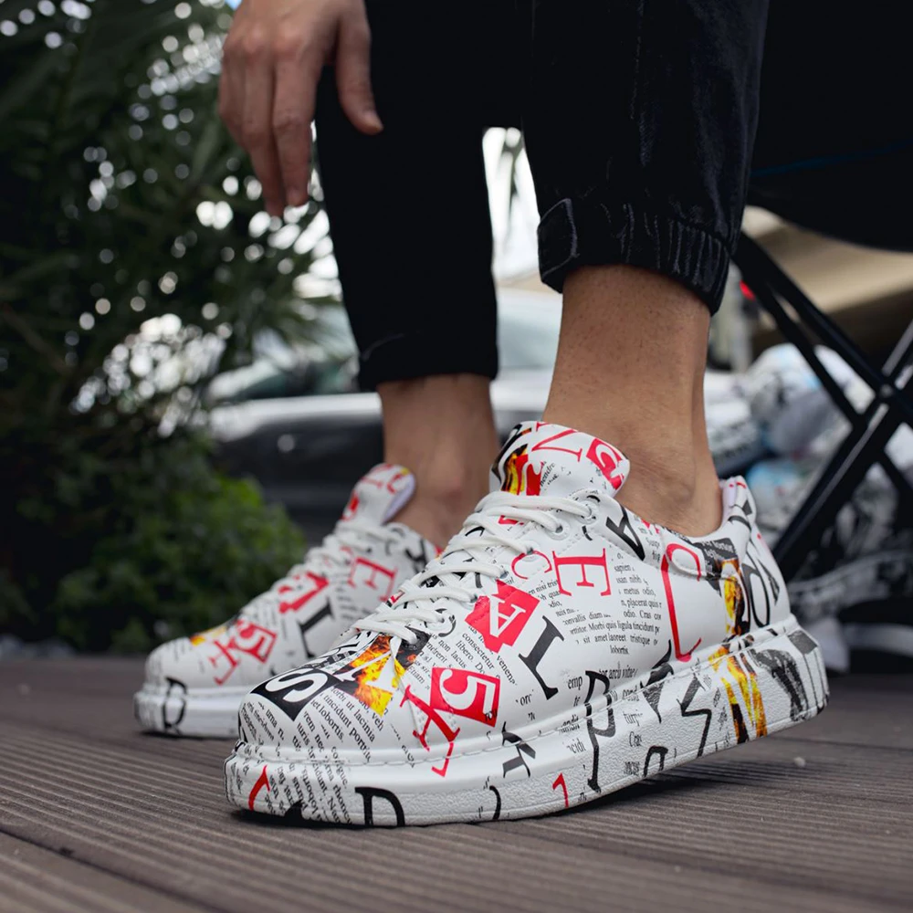 Chekich Zapatos para hombre y mujer Blanco Cuero artificial estampado cordones Boletín de noticias Imprimir Verano Otoño Temporadas Zapatillas unisex Patineta Parejas Amantes Ligero Casual Personaje Texto CH255 V8| | - AliExpress