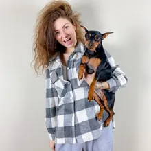 Loose Top Blouses Shirts Grey Plaid Pocket Chic Female Casual Fashion Women Ladies Streetwear