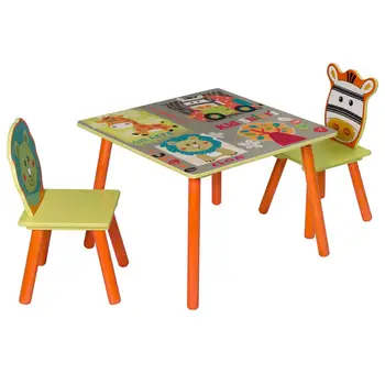 

1Set Lovely Wooden Kids Children's Desk Table with 2 Chairs Stools for Preschoolers Boys Girls Activity Play Table Chair Set