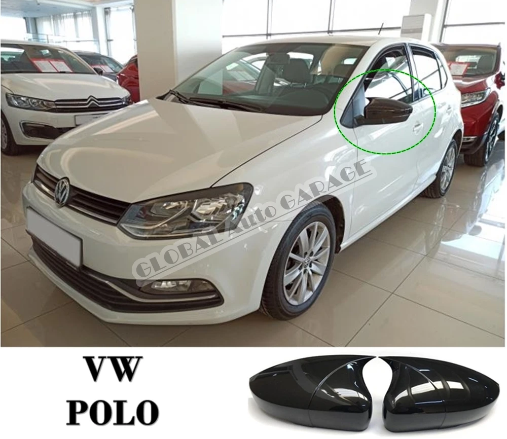 Чехол для зеркала VW Volkswagen Polo Mk5 Mk6 летучая мышь 2009-2021 глянцевое пианино черное 2