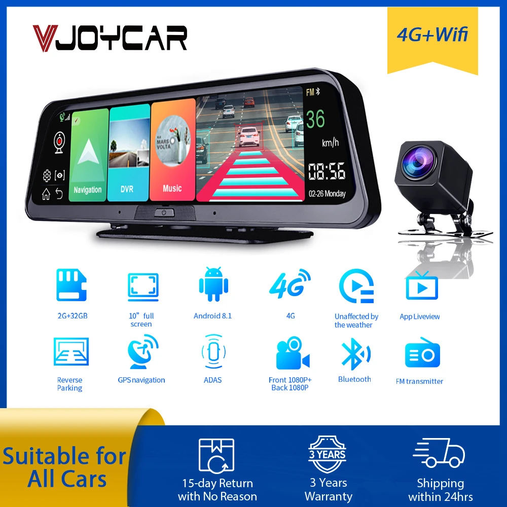2022 HUD Navigation 10' DashCam 4G WIFI GPS Tracking System ADAS Car