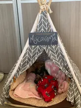 Pet Teepee Dog & Cat Bed White Canvas Dog Cute House-Portable Washable Dog Tents 