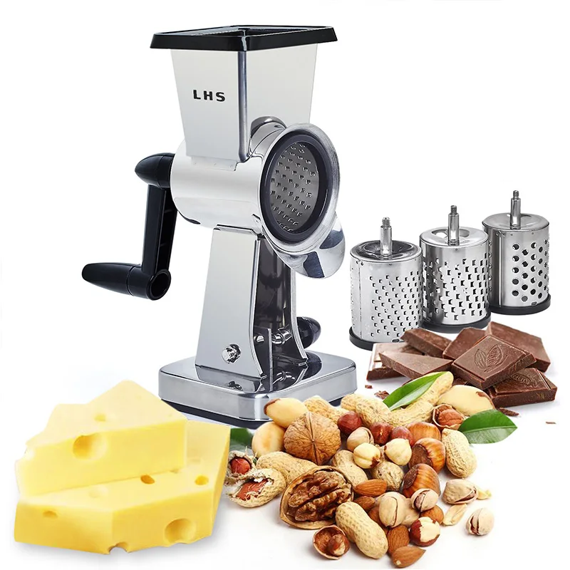 LHS Rotary Cheese Grater Stainless Steel Chocolate Butter Shredder Grinder  Interchangeable Sharp Drum Blade Gadgets for Men