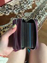 Billetera de cuero genuino Rfid con cremallera para mujer, monedero pequeño con cremallera para tarjetas